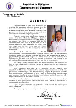 Republic of the Philippines 
Department of Education 
Tanggapan ng Kalihim 
Office of the Secretary 
DepEd Complex, Mera