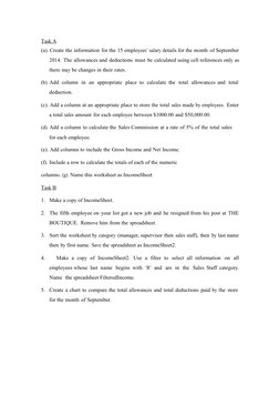 T  a  s  k    A  
(a). Create the information for the 15 employees’ salary details for the month of September
2014. The allow