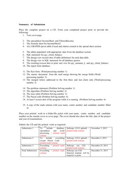 Summary       of  Submission
Place the complete project on a CD. From your completed project print or provide the
following: