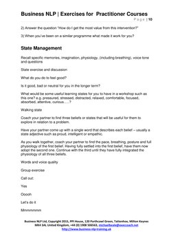 Business NLP | Exercises for  Practitioner Courses 
P a g e  | 10 
 
 
Business NLP Ltd, Copyright 2015, PPI House, 120 Porth