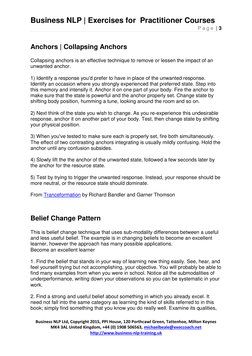 Business NLP | Exercises for  Practitioner Courses 
P a g e  | 3 
 
 
Business NLP Ltd, Copyright 2015, PPI House, 120 Porthc
