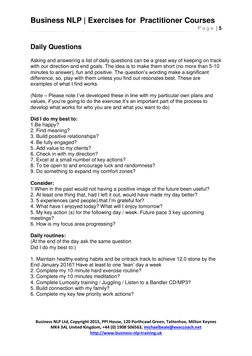 Business NLP | Exercises for  Practitioner Courses 
P a g e  | 5 
 
 
Business NLP Ltd, Copyright 2015, PPI House, 120 Porthc