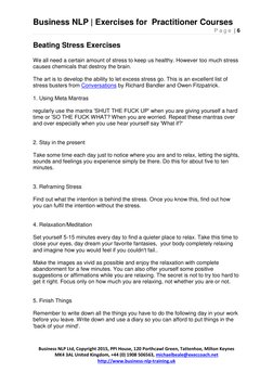 Business NLP | Exercises for  Practitioner Courses 
P a g e  | 6 
 
 
Business NLP Ltd, Copyright 2015, PPI House, 120 Porthc