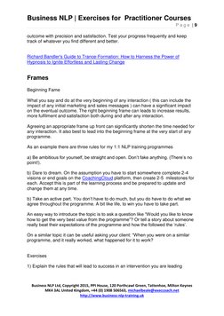 Business NLP | Exercises for  Practitioner Courses 
P a g e  | 9 
 
 
Business NLP Ltd, Copyright 2015, PPI House, 120 Porthc