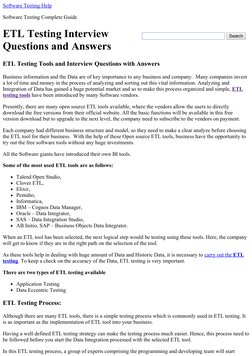   Search
Software Testing Help
Software Testing Complete Guide
ETL Testing Interview
Questions and Answers
ETL Testing Tools 