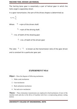 MACHINE TOOL DESIGN LAB MANUAL
The herring bone gear is essentially a pair of helical gear in which the
helix angel is opposi