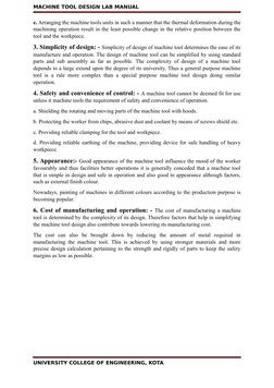 MACHINE TOOL DESIGN LAB MANUAL
e. Arranging the machine tools units in such a manner that the thermal deformation during the