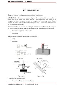 MACHINE TOOL DESIGN LAB MANUAL
                                              
                                    EXPERIMENT