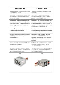 Fuentes AT
Fuentes ATX
Tiene dos conectores de alimentación de la fuente 
que son de 6 pines cada uno.
Tiene un conector de 2
