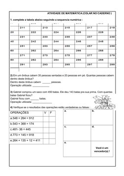 ATIVIDADE DE MATEMÁTICA (COLAR NO CADERNO ) 
1. complete a tabela abaixo seguindo a sequen