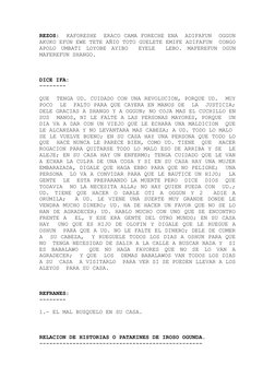 REZOS:  KAFORESHE  ERACO CAMA FORECHE ENA  ADIFAFUN  OGGUN
AKUKO EFUN EWE TETE AÑIO TOTO GUELETE EMIFE ADIFAFUN  CONGO
APOLO