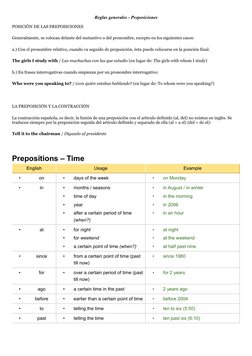 POSICIÓN DE LAS PREPOSICIONES
Generalmente, se colocan delante del sustantivo o del pronombre, excepto en los siguientes caso