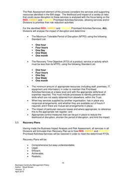 10 
Business Continuity Management Policy 
Author:  Stuart Brown 
Version:  2 
April 2015 
 
The Risk Assessment element of t