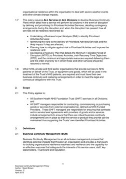 5 
Business Continuity Management Policy 
Author:  Stuart Brown 
Version:  2 
April 2015 
 
organisational resilience within