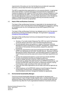 7 
Business Continuity Management Policy 
Author:  Stuart Brown 
Version:  2 
April 2015 
 
requirements of this policy are m