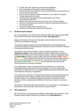 9 
Business Continuity Management Policy 
Author:  Stuart Brown 
Version:  2 
April 2015 
 
 
Comply with legal, regulatory