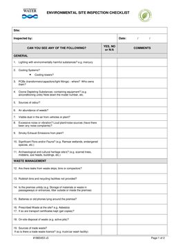 ENVIRONMENTAL SITE INSPECTION CHECKLIST 
 
 
 
 
#1860453 v3 
 
Page 1 of 2  
 
Site: 
Inspected by: 
Date: 
/ 
/ 
CAN