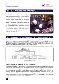 10
Saber, Saber hacer, Saber ser
Gestión del Mantenimiento
Es sabido que en mina se realiza diferentes labores 
productivas,