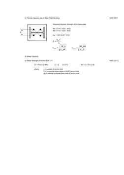 b) Tensile Capacity due to Base Plate Bending
AISC DG-1
Requried Moment Strength of the base plate
Mu = T1/n * (G/2 - tw/2)
M