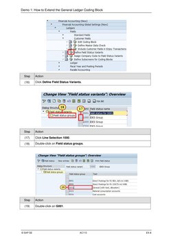 Demo 1: How to Extend the General Ledger Coding Block
© SAP SE
AC110
EX-8
Step
Action
(16)
Click Define Field Status Variants
