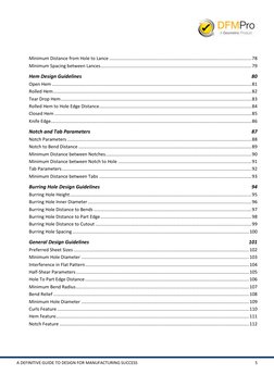 5 
A DEFINITIVE GUIDE TO DESIGN FOR MANUFACTURING SUCCESS 
Minimum Distance from Hole to Lance ........................