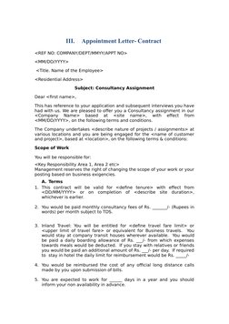 III.
Appointment Letter- Contract
<REF NO: COMPANY/DEPT/MMYY/APPT NO>
<MM/DD/YYYY>
 <Title. Name of the Employee>
<Residentia