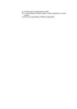 (a) El núcleo externo es líquido el interno es sólido
(b) La discontinuidad de CONRAD separa la corteza continental de la cor