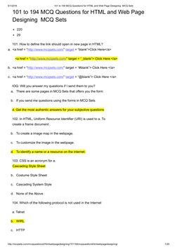 5/1/2016
101 to 194 MCQ Questions for HTML and Web Page Designing  MCQ Sets
101 to 194 MCQ Questions for HTML and Web Page 
D