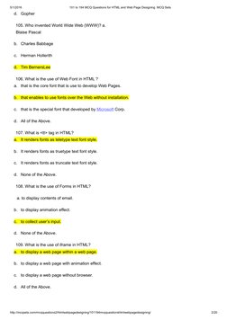 5/1/2016
101 to 194 MCQ Questions for HTML and Web Page Designing  MCQ Sets
d.
Gopher
105. Who invented World Wide Web (WWW)?
