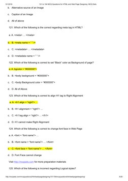 5/1/2016
101 to 194 MCQ Questions for HTML and Web Page Designing  MCQ Sets
b.
Alternative source of an Image
c.
Caption of a