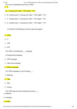 5/1/2016
101 to 194 MCQ Questions for HTML and Web Page Designing  MCQ Sets
130. How to embedded Audio Files in HTML?
a.
A.
s