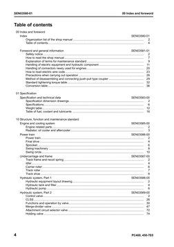 SEN03580-01
00 Index and foreword
4
PC400, 450-7E0
Table of contents
1
00 Index and foreword
Index
SEN03580-01
Organization l