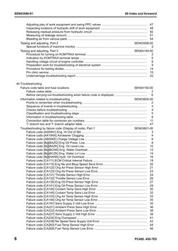 SEN03580-01
00 Index and foreword
6
PC400, 450-7E0
Adjusting play of work equipment and swing PPC valves ....................