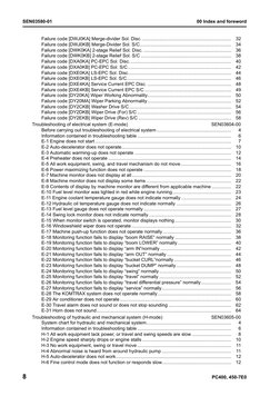 SEN03580-01
00 Index and foreword
8
PC400, 450-7E0
Failure code [DWJ0KA] Merge-divider Sol. Disc. ...........................