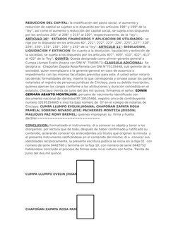 REDUCCION DEL CAPITAL: la modificación del pacto social, el aumento y 
reducción de capital se sujetan a lo dispuesto por los