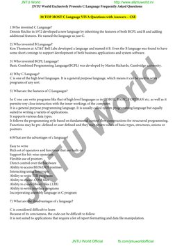30 TOP MOST C Language VIVA Questions with Answers – CSE
1)Who invented C Language?
Dennis Ritchie in 1972 developed a new la