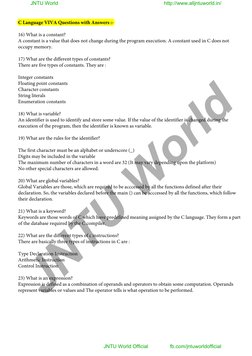 C Language VIVA Questions with Answers :-
16) What is a constant?
A constant is a value that does not change during the progr