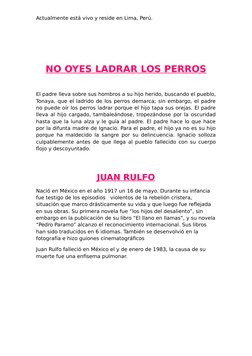 Actualmente está vivo y reside en Lima, Perú.
NO OYES LADRAR LOS PERROS
El padre lleva sobre sus hombros a su hijo herido, bu