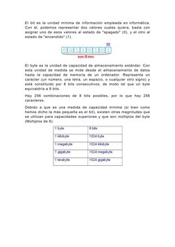 El bit es la  unidad  mínima  de información  empleada en informática.
Con  él,  podemos  representar  dos  valores  cuales