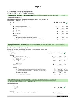 3.- COMPROBACIONES DE RESISTENCIA
V-128: B17 - B111 (B17 - 1.284 m, Negativos)
Disposiciones relativas a las armaduras (NCh43