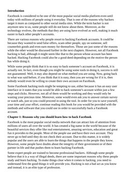 Introduction
Facebook is considered to be one of the most popular social media platform even until
today with millions of peo