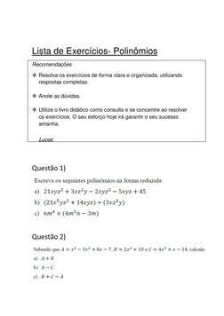 Exercícios de Polinômios com Soluções | PDF
