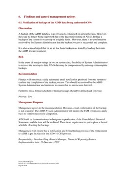 6. 
Findings and agreed management actions 
6.1. Notification of backups of the AIMS data being performed (CS9) 
Observation