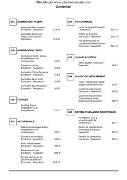 Contenido
Luces antiniebla traseras: 
Extracción - Reposición
81A-20
Iluminador de placa de 
matrícula: Extracción - 
Reposic