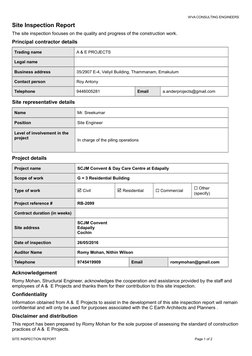 WVA CONSULTING ENGINEERS 
Site Inspection Report
The site inspection focuses on the quality and progress of the construction
