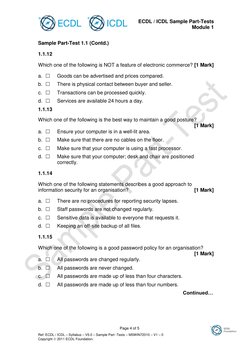 ECDL / ICDL Sample Part-Tests 
Module 1 
 
Page 4 of 5 
Ref: ECDL / ICDL – Syllabus – V5.0 – Sample Part -Tests – MSWIN72010