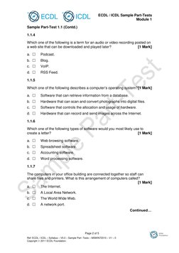 ECDL / ICDL Sample Part-Tests 
Module 1 
 
Page 2 of 5 
Ref: ECDL / ICDL – Syllabus – V5.0 – Sample Part -Tests – MSWIN72010
