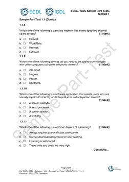 ECDL / ICDL Sample Part-Tests 
Module 1 
 
Page 3 of 5 
Ref: ECDL / ICDL – Syllabus – V5.0 – Sample Part -Tests – MSWIN72010