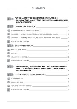 SUMÁRIO
FUNCIONAMENTO DOS SISTEMAS CIRCULATÓRIO, 
RESPIRATÓRIO, DIGESTÓRIO E EXCRETOR NOS DIFERENTES 
GRUPOS ANIMAIS ________