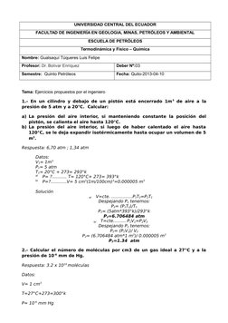 UNIVERSIDAD CENTRAL DEL ECUADOR
FACULTAD DE INGENIERÍA EN GEOLOGIA, MINAS, PETRÓLEOS Y AMBIENTAL
ESCUELA DE PETRÓLEOS
Termodi